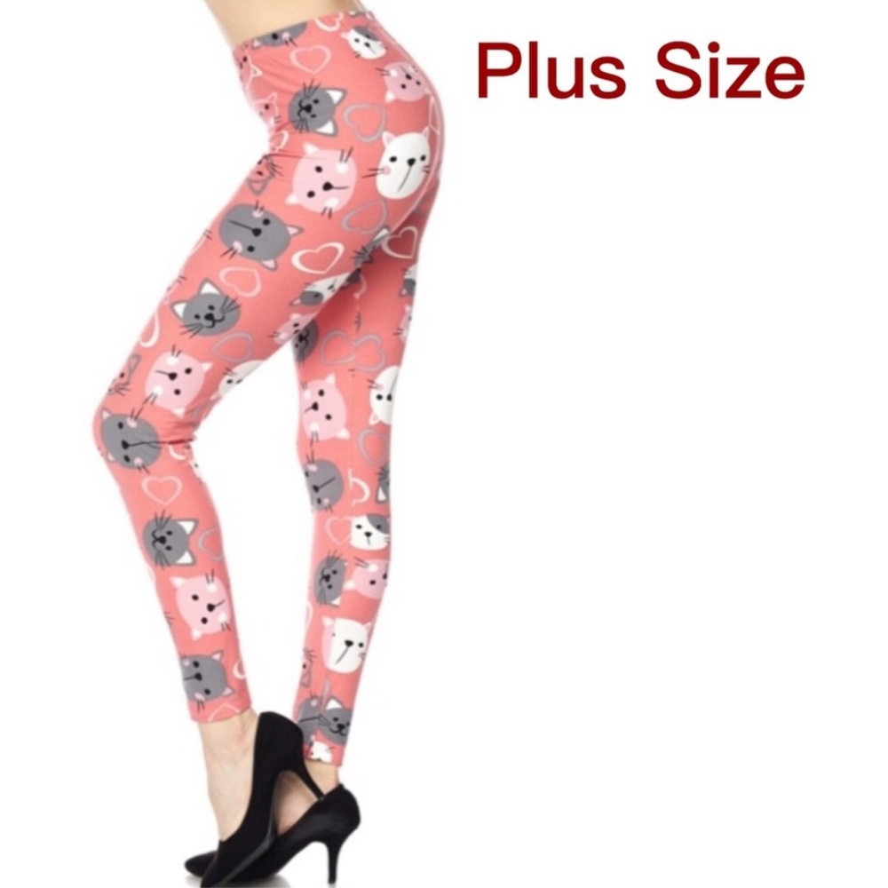 ‼️LAST PAIR ‼️PLUS size Pink cat 🐱💕 print stretch leggings